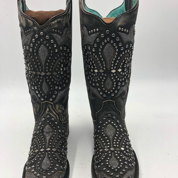 Corral Womens Inlay & Embroidery & Studs Square Toe Black Size 7 M - Picture 5 of 14